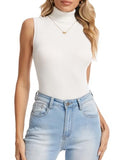 Spicy Sandia Sleeveless Turtleneck Tops for Women Ribbed Snug Fit Stretchy High Neck Sweater Vest