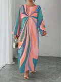 Women's Long Sleeve Print Maxi Dress, Elegant Casual Resort Style, Perfect for Vacation Wear