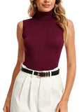 Spicy Sandia Sleeveless Turtleneck Tops for Women Ribbed Snug Fit Stretchy High Neck Sweater Vest