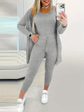 Women's Three Piece Loungewear Set Sleeveless Tank Top Open Front Long Sleeve Cardigan Drawstring Capri Pants Outfit