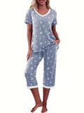 Capri Women's pajama set with V-neck short sleeved top and cropped pants pajama set with pockets