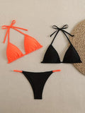 Women's Color Block Halter Triangle Bikini - Ruched Swimsuit, Sexy Beach Vacation Swimwear