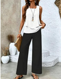 Women Two Piece Sets Boho Floral Dressy Casual Going Out Outfit Sleeveless Tiered Tank Top Wide Leg Pant Trendy Suit