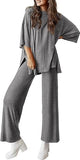 Women's Casual Loungewear Set Loose Crew Neck T Shirt With Side Pockets Pajama Set