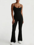 Womens Spaghetti Strap High Waist Flared Bootcut Yoga Fitness One Piece Jumpsuit