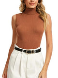 Spicy Sandia Sleeveless Turtleneck Tops for Women Ribbed Snug Fit Stretchy High Neck Sweater Vest