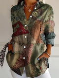 Vintage Floral Women's Long Sleeve Button Down Boho Shirt Classic Collar Versatile Top for Casual Attire, Relaxed Fit