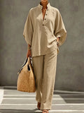 Women’s 2 Piece Outfits Oversized Button Top and Wide Leg Pants Set Casual Summer Vacation Matching Set