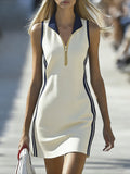 Women’s Sleeveless Polo Mini Dress Zip Up Bodycon Tennis Dress Casual Summer Athletic Dress