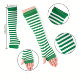 Striped Knee-High Socks with Knit Sleeves and Fingerless Gloves Polyester and Polyamide, Ideal for Vacation and Party Outfits