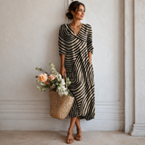 Women's Boho Floral Print Maxi Dress, V Neck 3/4 Sleeve Loose Casual Long Dress with Pockets