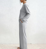 Women's V-Neck Loose Casual Ribbed Brushed Long Sleeved Set