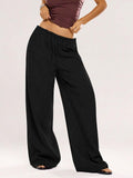 Womens Elastic Waist Crinkled Textured Wide Leg Pants Casual Lightweight Trousers for Daily Wear