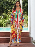 Women Kaftan Dresses Plus Size V-Neck Batwing Sleeves Beach Cover Up Floral Print Moomoos Dress