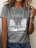 Womens Crew Neck Short Sleeve Paris France Cityscape Print Casual T Shirt for Spring & Summer