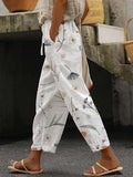 Women's Floral Print Elastic Waist Casual Loose Pants Summer Beach Trousers with Pockets