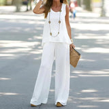 Elegant Women Two Piece Outfit, Color Block Sleeveless Vest Top and Pants Set, Fashion Casual Daily Wear