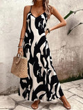 Women's Elegant Backless Long Dress Spaghetti Strap Dress V Neck for Chic Summer Casual Wear
