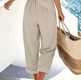 Women’s 2 Piece Summer Outfits Short Sleeve Wrap Top and Wide-Leg Pants Set Casual Resort Lounge Set with Pockets
