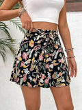 Women's Boho Floral Print Skorts - High Waisted Tie Knot Front Wrap Skirt for Summer Vacation