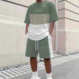 [fresh summer set] 2pcs 3d letter print men's summer t-shirt & shorts set, stretchy, for casual days, outdoor