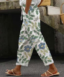 Women's Capri Pants with Pocket Linen Cotton Like High Waist Flowy Elastic Loose Fit Travel Summer Boho Gauze Pants