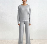 Women's V-Neck Loose Casual Ribbed Brushed Long Sleeved Set