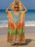 Women Kaftan Dresses Plus Size V-Neck Batwing Sleeves Beach Cover Up Floral Print Mumu Dress