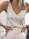 Womens Tank Tops Casual Fashion V Neck Strappy Sequin Sparkle Shimmer Camisole Sleeveless Tanks Tops