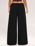 Womens Elastic Waist Crinkled Textured Wide Leg Pants Casual Lightweight Trousers for Daily Wear