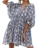 Spicy Sandia Women Summer Casual Boho Batwing Puff Sleeve Beach Vacation Babydoll Mini Dress Cruise Resort Wear