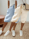 2Pcs Women's Cropped Pants with Elastic Waistband, Diagonal Side Pockets, and Faux Drawstring