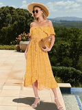 Womens Boho Maxi Dresses Summer Off Shoulder Floral Flowy Swing Casual Long Dress