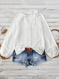 Women Boho Crochet Button-Up Shirt - Bell Sleeve Blouse for Casual Wear