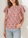 Women's Cap Sleeve Floral Top Casual Loose Ruffle Boho Blouse