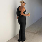 Women's 2 Piece Outfit Strapless Bandeau Crop Top and High Waist Flare Pants Set