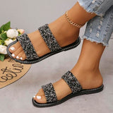 Women Sparkly Glitter Decorated Slippers, Casual Flat Summer Shoes, Lightweight Beach Sandals