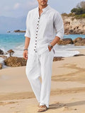 Men's White Textured Stand Collar 3/4 Sleeve Kurta and Pajama Two-Piece Set