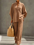 Women’s 2 Piece Outfits Oversized Button Top and Wide Leg Pants Set Casual Summer Vacation Matching Set