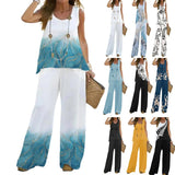 Elegant Women Two Piece Outfit, Color Block Sleeveless Vest Top and Pants Set, Fashion Casual Daily Wear