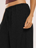 Womens Elastic Waist Crinkled Textured Wide Leg Pants Casual Lightweight Trousers for Daily Wear