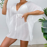 Women's Lace Detail Beach Kimono - V-Neck Short Sleeve Batwing Sleeve Cover Up