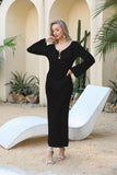 Women's Crochet Cover Up Dress Long Sleeve V Neck Hollow Out Beach Maxi Coverup for Swimwear
