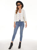 Women's 3/4 Sleeve Cardigan Knit Sweaters Cropped Button Jacket Open Front Shrug