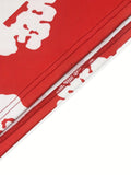 Womens Red and White Abstract Print Cropped Top and Biker Shorts Two-Piece Set