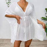 Women's Lace Detail Beach Kimono - V-Neck Short Sleeve Batwing Sleeve Cover Up