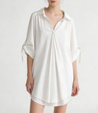 Women's Solid Color Loose Longline Short Sleeve Shirt