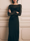 Women's Lace Long Sleeve Ruched Bodycon Maxi Dress Perfect for Evening Events and Formal Occasions