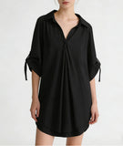 Women's Solid Color Loose Longline Short Sleeve Shirt