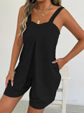 Womens Sleeveless Wide Strap Loose Fit Solid Color Casual Romper Jumpsuit with Pockets